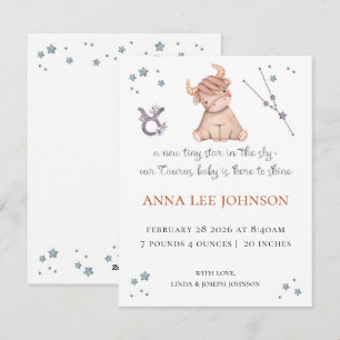 Cartes Pour Fêtes Annuelles Annonce de naissance sous le signe du Taureau