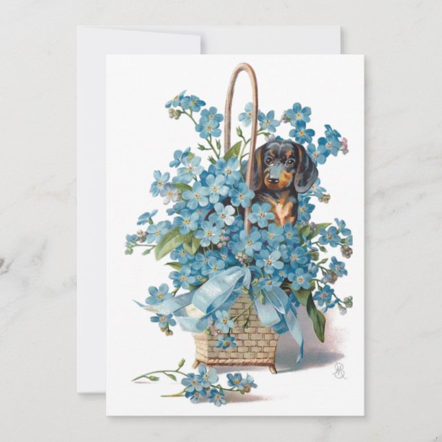 Cartes Pour Fêtes Annuelles Antique Valentine Oubliez-moi Nots & Dachshund Car (Devant)