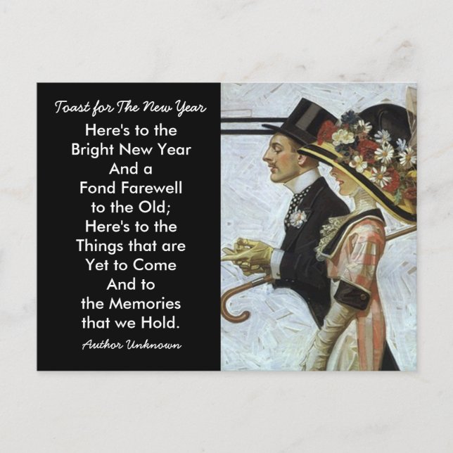 Cartes Pour Fêtes Annuelles Antique voeux du Nouvel An Fancy Couple fêter (Devant)