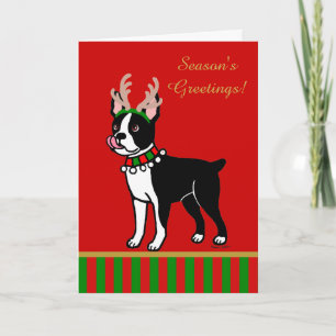 Cartes Pour Fêtes Annuelles Antlers de Noël Boston Terrier
