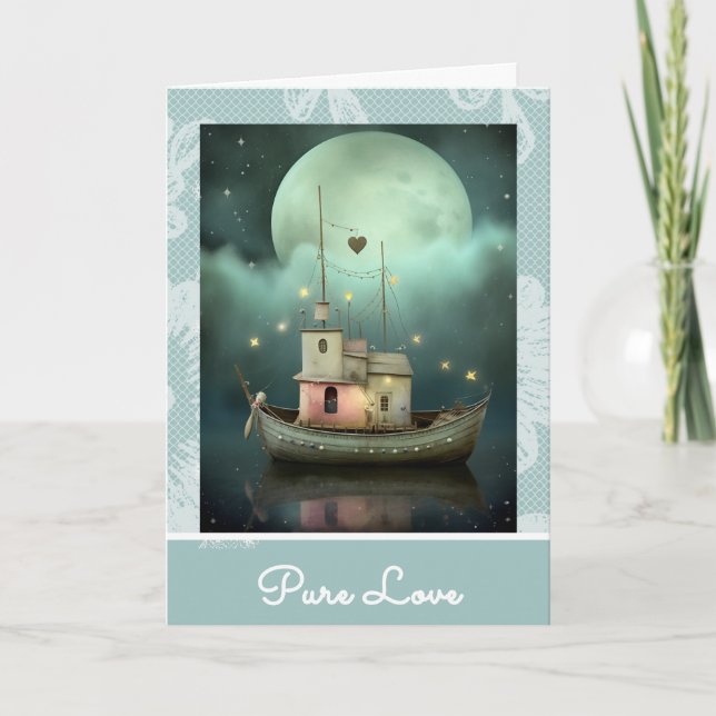 Cartes Pour Fêtes Annuelles *~* AP51 Romantic House Boat Hearts Valentine 35 (Devant)