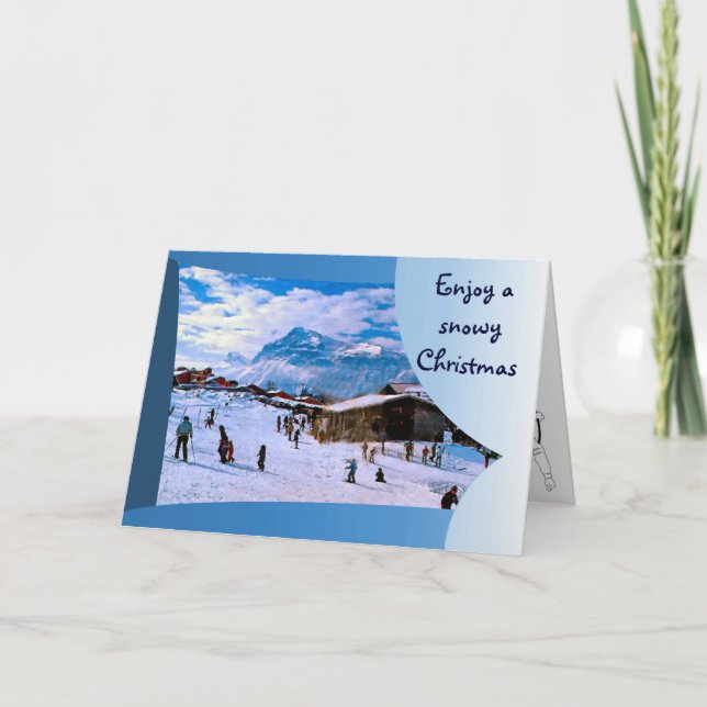 Cartes Pour Fêtes Annuelles Appréciez Noël neigeux dans les alpes françaises 1 (Devant)