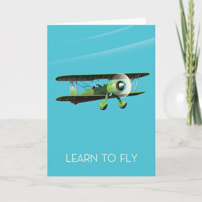 Cartes Pour Fêtes Annuelles Apprendre à voler affiche vintage d'avion (Devant)