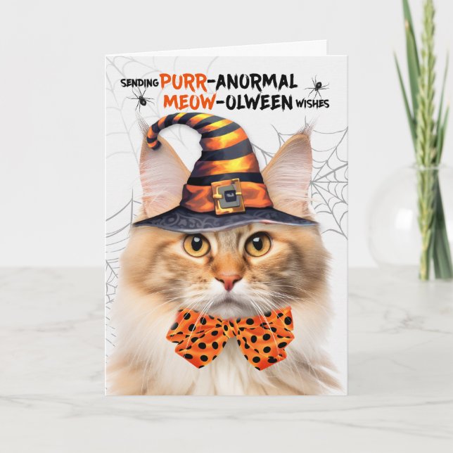 Cartes Pour Fêtes Annuelles Apricot Forêt norvégienne PURRanormal MEOWolween (Devant)