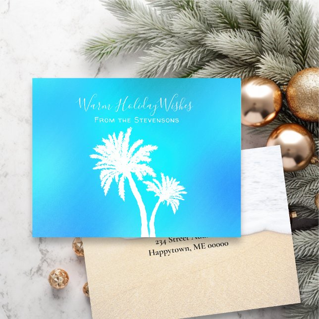 Cartes Pour Fêtes Annuelles Aqua Blue Palm Trees Tropical Holiday Salutation (Créateur téléchargé)