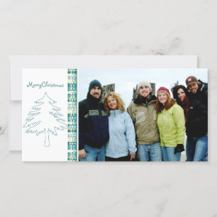 Cartes Pour Fêtes Annuelles Aqua Blue Pine Tree & Snowflake Joyeux Noël