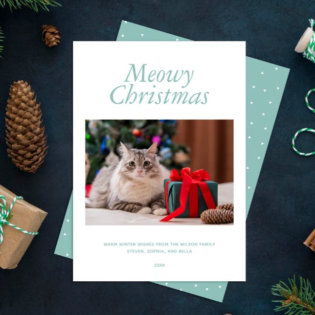 Cartes Pour Fêtes Annuelles Aqua "Meowy Christmas" Photo personnalisée (Créateur téléchargé)