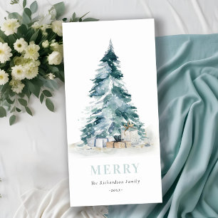 Cartes Pour Fêtes Annuelles Aqua Neige Aquarelle Pine Noël Arbre Cadeaux