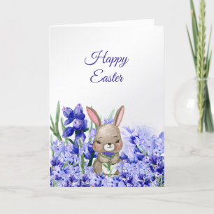 Cartes Pour Fêtes Annuelles Aquarelle à fleurs pourpre de lapin Pâques