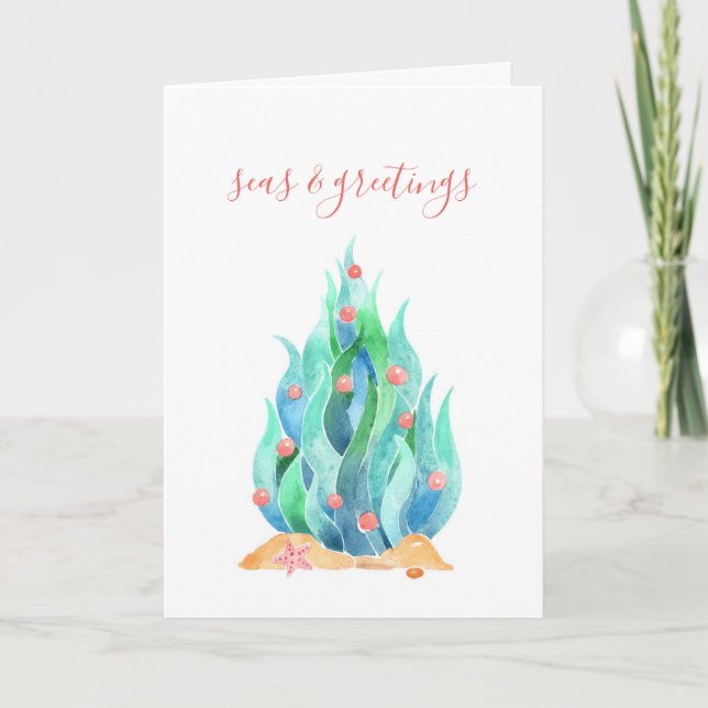 Cartes Pour Fêtes Annuelles Aquarelle Abstraite Arbre d'algues Noël côtier (Devant)
