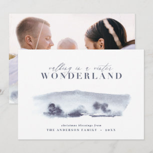 Cartes Pour Fêtes Annuelles Aquarelle abstraite bleue minimale Noël 1 photo