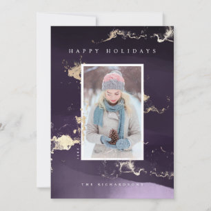Cartes Pour Fêtes Annuelles Aquarelle Abstraite moderne violet d'or Foil Flake