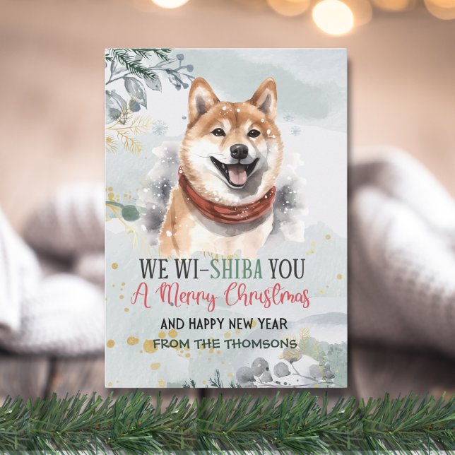 Cartes Pour Fêtes Annuelles Aquarelle adorable Shiba Inu Noël (Créateur téléchargé)
