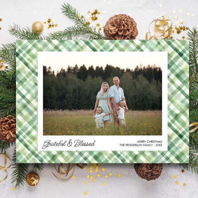 Cartes Pour Fêtes Annuelles Aquarelle amusante Plaid Check Christmas Photos pe (Créateur téléchargé)
