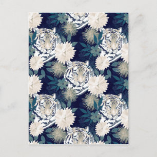 Cartes Pour Fêtes Annuelles Aquarelle animale Tigre tendance Flore bleu Design