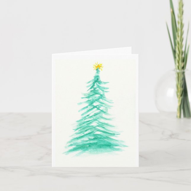 Cartes Pour Fêtes Annuelles Aquarelle Arbre À feuillage persistant Arbre de No (Devant)