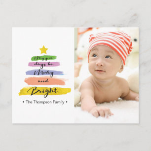 Cartes Pour Fêtes Annuelles Aquarelle, arbre de Noël, étoile, photo