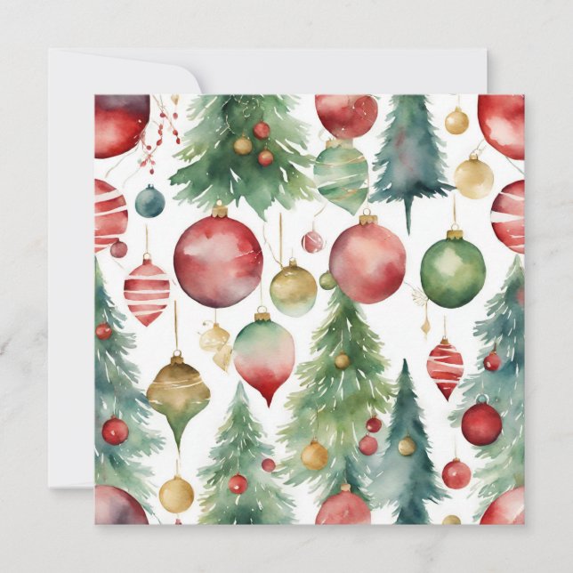 Cartes Pour Fêtes Annuelles Aquarelle Arbres de Noël et Ornements Abstraits (Devant)