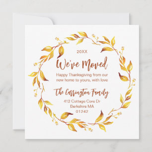 Cartes Pour Fêtes Annuelles Aquarelle Automne Feuilles Nous avons déménagé.