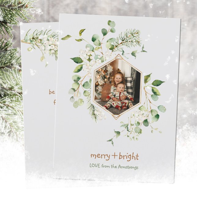 Cartes Pour Fêtes Annuelles Aquarelle Baies blanches Joyeuses (Watercolor White Berries Merry Bright Holiday Card ©Susanne Sachers - Sunny Mind Design 🌞)