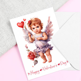 Cartes Pour Fêtes Annuelles Aquarelle bébé Cupid Joyeux Valentines Day