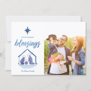 Cartes Pour Fêtes Annuelles Aquarelle Bénédiction de Noël Nativité Grille phot