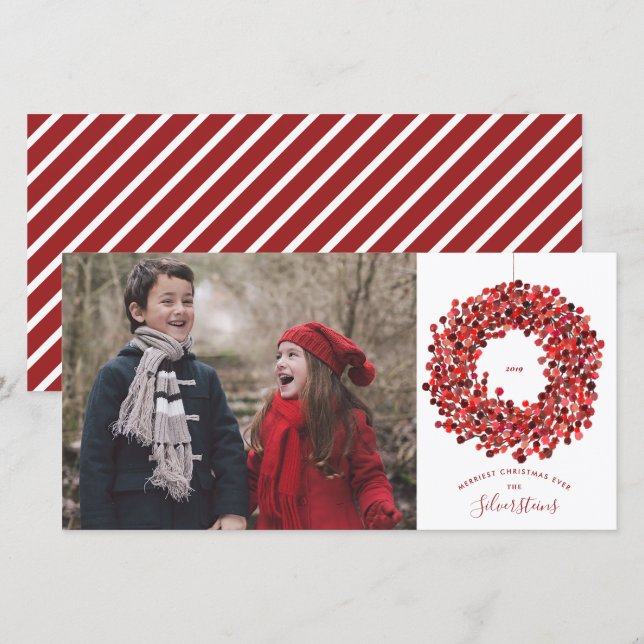 Cartes Pour Fêtes Annuelles Aquarelle Berries Wreath Christmas Long (Devant / Derrière)