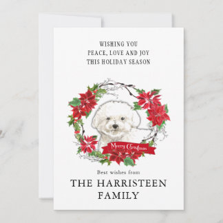 Cartes Pour Fêtes Annuelles Aquarelle Bichon Frise Poinsettia Wreath