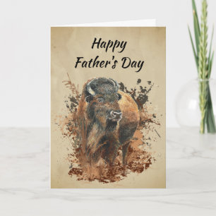 Cartes Pour Fêtes Annuelles Aquarelle Bison Buffle Animal Faune Nature 