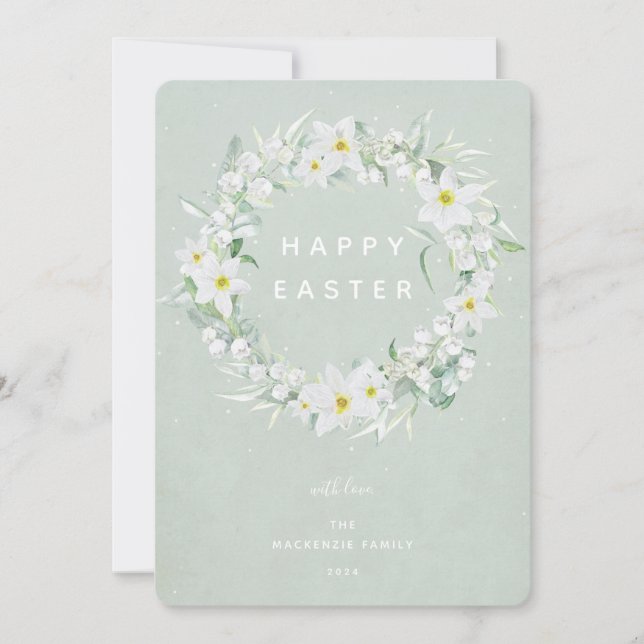 Cartes Pour Fêtes Annuelles Aquarelle Blanc Floral Wreath Happy Appartement de (Devant)