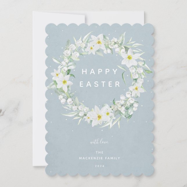 Cartes Pour Fêtes Annuelles Aquarelle Blanc Floral Wreath Happy Appartement de (Devant)