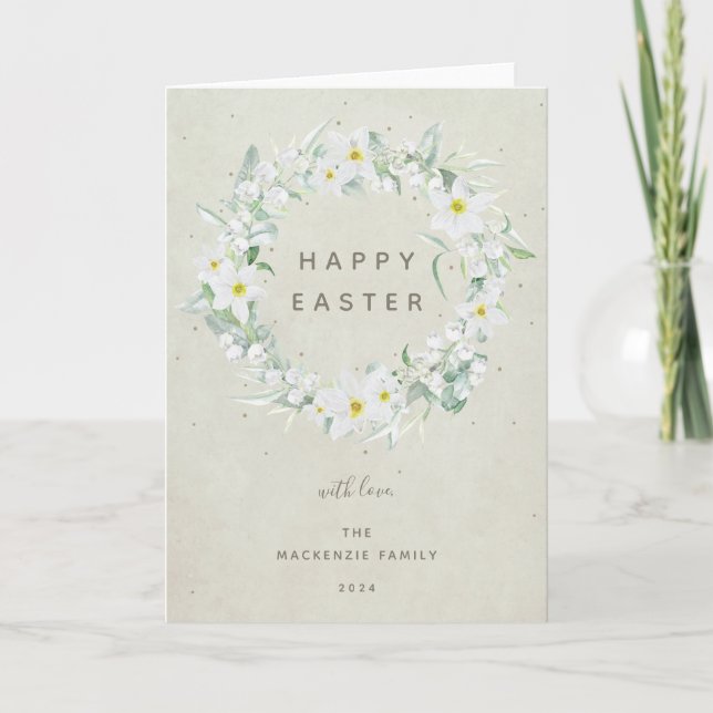Cartes Pour Fêtes Annuelles Aquarelle Blanc Floral Wreath Happy Pâques (Devant)