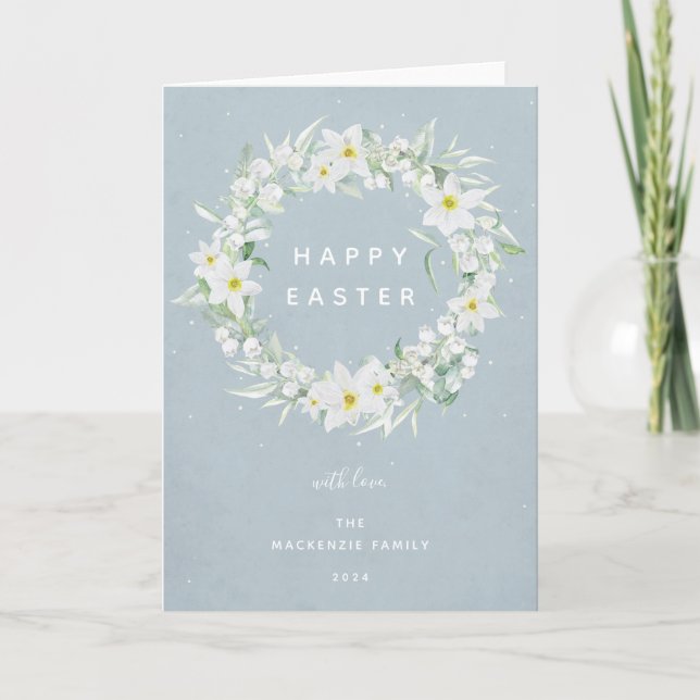 Cartes Pour Fêtes Annuelles Aquarelle Blanc Floral Wreath Happy Pâques (Devant)