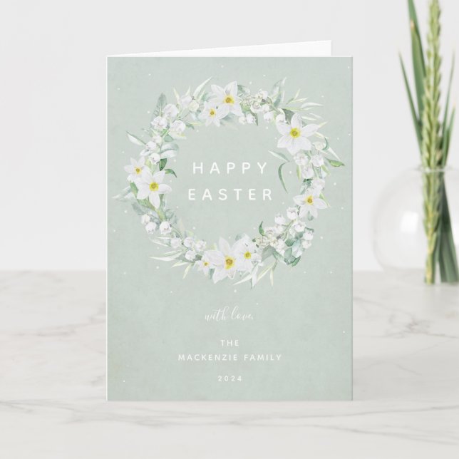 Cartes Pour Fêtes Annuelles Aquarelle Blanc Floral Wreath Happy Pâques (Devant)