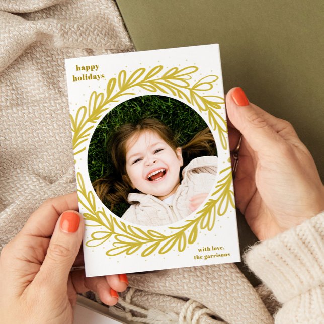 Cartes Pour Fêtes Annuelles Aquarelle blanche et jaune Cadre photo botanique (White and Yellow Watercolor Botanical Photo Frame Holiday Card)