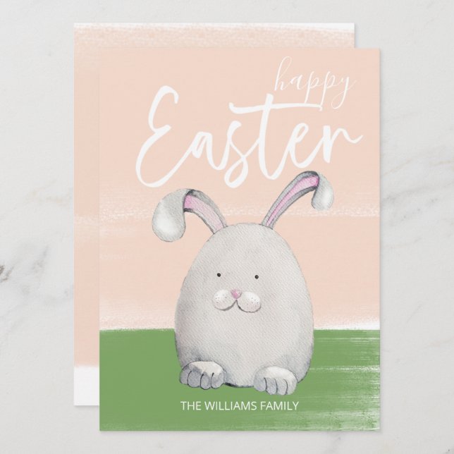 Cartes Pour Fêtes Annuelles Aquarelle blanche lapin de Pâques (Devant / Derrière)