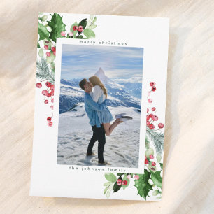 Cartes Pour Fêtes Annuelles Aquarelle blanche simple à neige - Vert verdure