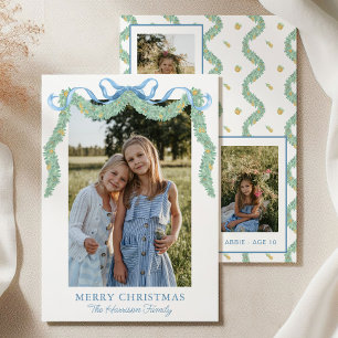 Cartes Pour Fêtes Annuelles Aquarelle bleu Bow Fruit Garland Photo de Noël