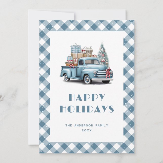Cartes Pour Fêtes Annuelles Aquarelle Bleu Camion Planche à neige (Devant)