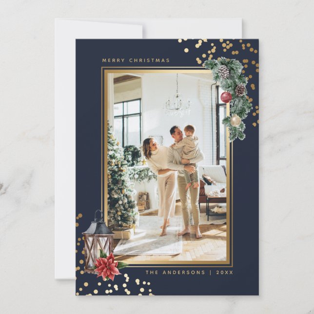 Cartes Pour Fêtes Annuelles Aquarelle bleu or Noël (Devant)