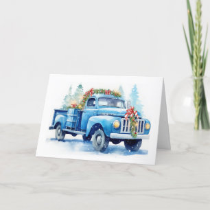 Cartes Pour Fêtes Annuelles Aquarelle bleu rétro Chariot de Noël