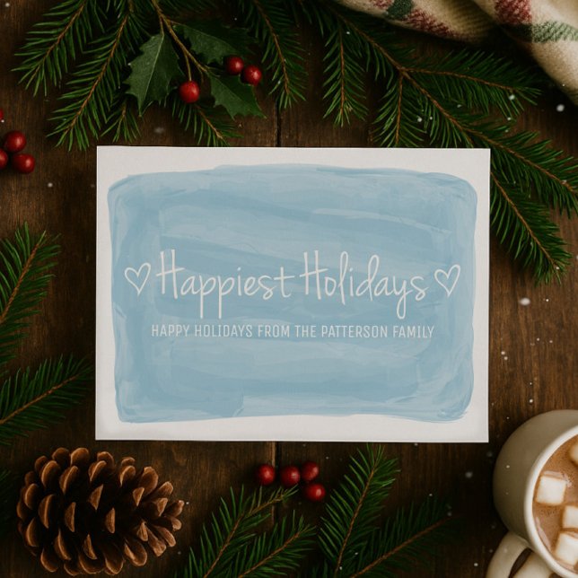 Cartes Pour Fêtes Annuelles Aquarelle Bleue Joyeuses Vacances (Blue Watercolor Happiest Holidays Card)