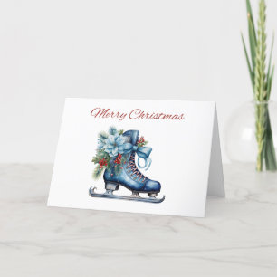 Cartes Pour Fêtes Annuelles Aquarelle Blue Christmas Ice Skate avec ruban