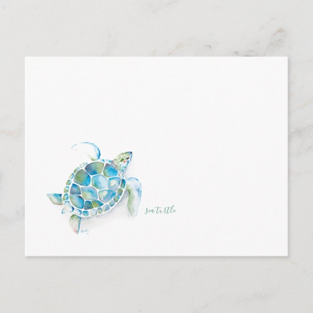 Cartes Pour Fêtes Annuelles Aquarelle Blue Green Sea Turtle (Devant)