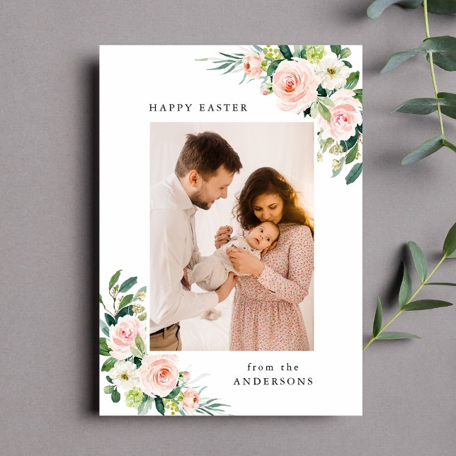 Cartes Pour Fêtes Annuelles Aquarelle Blush Floral Pâques Photo (Créateur téléchargé)