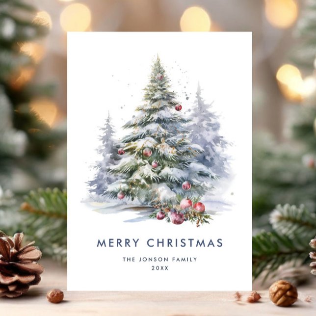 Cartes Pour Fêtes Annuelles Aquarelle Bohême Neutre Bleu Arbre de Noël (Créateur téléchargé)