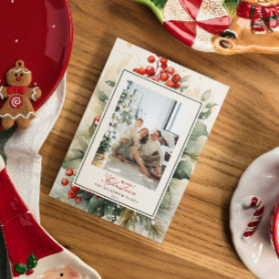 Cartes Pour Fêtes Annuelles Aquarelle botanique d'hiver Photo de Noël