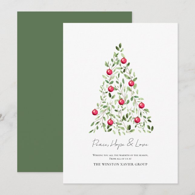 Cartes Pour Fêtes Annuelles Aquarelle Botanique Entreprise Arbre Moderne (Devant / Derrière)