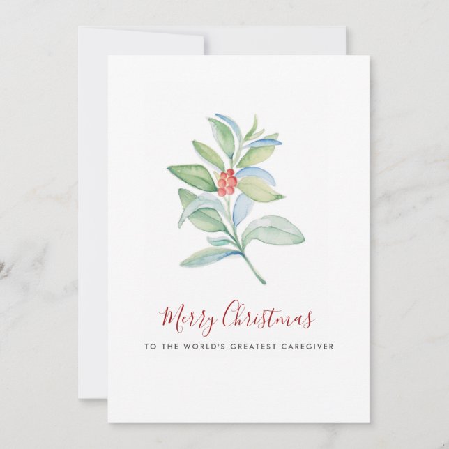 Cartes Pour Fêtes Annuelles Aquarelle Botanique Feuilles et Berries (Devant)