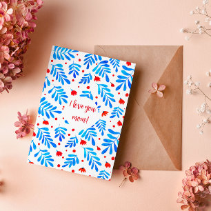 Cartes Pour Fêtes Annuelles Aquarelle branches et fleurs Je t'aime maman